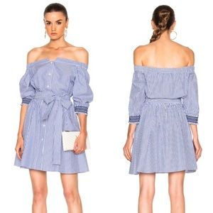 Tanya Taylor Blue and White Stripe Dress w Pockets